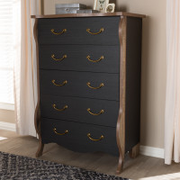 Baxton Studio BR990064-Black/Oak-5DW-Chest Romilly Country Cottage Farmhouse Black and Oak-Finished Wood 5-Drawer Chest